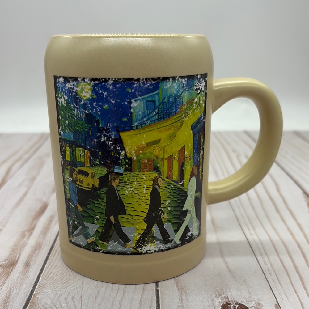 The Beatles Tan and Blue Artistic Mug